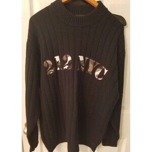 212 NYC Mens Black Camo Design Letters Sweater Size Medium